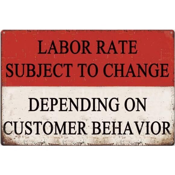 Funny Metal Tin Sign Labor Rates Subject To Change Signs Retro Man Cave Decor - Picture 1 of 8